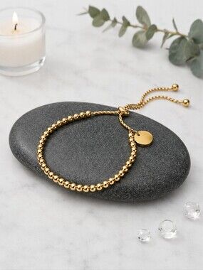 18K Gold Plated Adjustable Beaded Bracelet 🌟 Stainless Steel Charm Jewelry